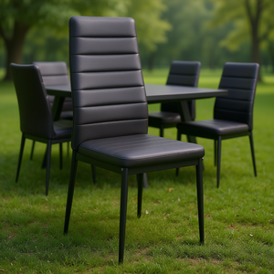 Set di 6 sedie da pranzo moderne in pelle con gambe in metallo nero imbottite per arredamento domestico - Product Image 2