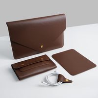 Ensemble de housse pour ordinateur portable en cuir personnalisé, housse en cuir PU avec petite pochette, tapis de souris et organisateur de câbles, étui pour ordinateur portable en cuir