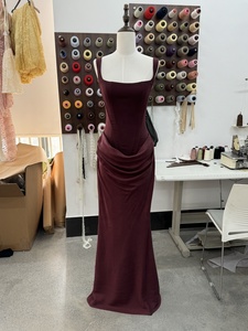 Robe longue de soirée chic pour femme T-1548, col carré, bretelles ajustables, dos nu, sexy, superposée, plissée, pour fête - Product Image 5