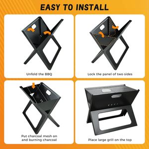 Portable Stainless Steel Folding <b>BBQ</b> Grill Modern Style Outdoor Charcoal Grill for Camping & Cooking - Product Image 4