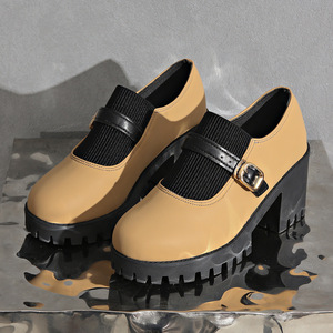 รองเท้าส้นสูงแบบสวมสไตล์อังกฤษ พื้นหนา ปากรองเท้าลึก รุ่นใหม่ประจำฤดูใบไม้ร่วง ไซส์ใหญ่สำหรับผู้หญิง - Product Image 3