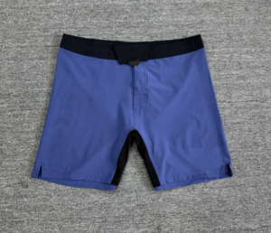 Shorts de sport pour homme à séchage rapide, gris uni, taille élastique, mi-longueur, en nylon et élasthanne tricoté, shorts de boxe, boardshorts - Product Image 1