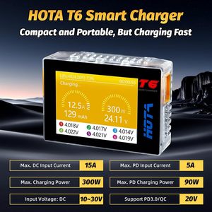 Cargador de Batería Inteligente HOTA T6 300W 15A RC |   Cargador de Batería LiPo 1-6S con Entrada Dual XT60/PD, Compatible con Carga Rápida PD3.0 y QC - Product Image 3