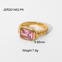 Bague Statement Femme en Gros, Or Doré, Pierre Précieuse Colorée, Style Français Vintage, Bijoux en Acier Inoxydable