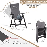 Chaise pliante moderne en métal pour intérieur et extérieur, balcon, patio, véranda, jardin, pelouse, piscine, confortable, noire, pliable, portable, robuste