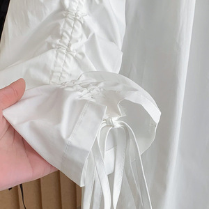 Chemisier Designer Niche à Cordon de Serrage, Nouvelle Collection Printemps 2026, Col Peter Pan Blanc pour Femme, Coupe Ample Polyvalente - Product Image 6