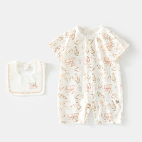 Ropa de Verano para Bebé, Mono de Manga Corta, Algodón Fino, Body para Escalar con Babero