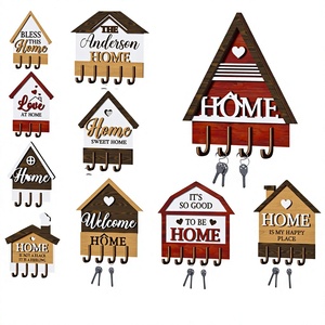 Khadim Handicrafts Porte-clés mural en bois en forme de chapeau, ensemble de crochets, panneau de bienvenue gravé au laser, organisateur d'entrée, décoration de ferme, intérieur - Product Image 1