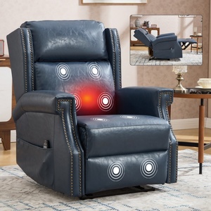 Cuir synthétique ciré bleu Manuel 155 °   <span class=keywords><strong>Fauteuil</strong></span> inclinable avec massage et chaleur, sans outils, robuste - Product Image 1