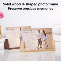 Haute transparence Logo personnalisé cadre photo en acrylique moderne affichage bois de noyer cadre photo en forme de U en bois massif avec base en bois