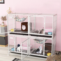 Cage pour animaux en plein air Cage d'élevage pour animaux de compagnie en métal fil d'acier inoxydable 6 portes 3 couches Cage pour chat avec roues