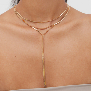 J & D collana con ciondolo a forma di serpente a <span class=keywords><strong>tre</strong></span> strati a catena a forma di serpente piatto in acciaio inossidabile placcato oro 18K pietra principale a forma di cuore - Product Image 4