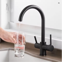 Robinet de cuisine 3-en-1 avec filtre à osmose, mitigeur pivotant pour évier, purification de l'eau, noir mat/nickel brossé