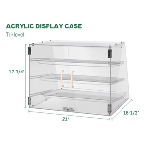 Nhiệm vụ ánh sáng trong suốt <span class=keywords><strong>Acrylic</strong></span> bánh mì tủ chống bụi hiển thị bánh đứng với khay bánh cho bánh và bánh ngọt trình bày - Product Image 6