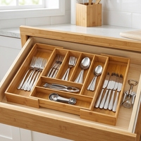 Organisateur de tiroir à couverts extensible et réglable en bambou pour cuisine, idéal pour la vente en gros