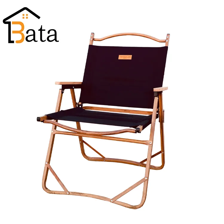 Outdoor Furniture Lightweight Relax Foldable Beach Chair Wood Grain Aluminum Canvas Kermit Chair