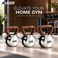 Kettlebell AUGER de luxe en acier inoxydable avec poignée en bois de noyer, équipement de fitness personnalisé pour la maison, OEM ODMAUGER