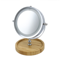 6-Inch desain Modern bingkai logam perak berdiri cermin rias lampu LED dua sisi berputar 360 derajat bambu dipersonalisasi