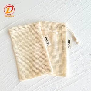 Sacchetto di sapone in cotone naturale con coulisse borsa a rete in cotone Private Label