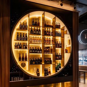 עיצוב בר מסחרי נירוסטה ריהוט ביתי מודרני מדף אחורי לבר ייעודי לתצוגת יין תאורת לד ציפוי PVD - Product Image 4