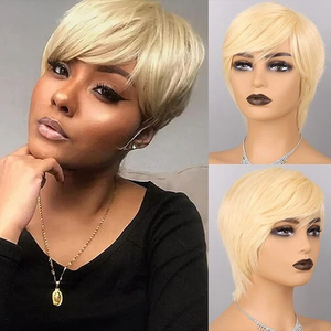 Perruque <span class=keywords><strong>courte</strong></span> bob pour femme, 100% cheveux Remy chinois, fabriquée à la machine, cheveux raides, couleur naturelle, densité 150% - Product Image 2