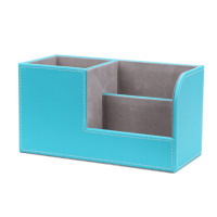 Organiseur de bureau en cuir pu bleu, accessoires de table de bureau de bonne qualité MDF