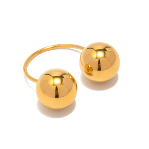 Anello aperto con doppia sfera grande in acciaio inossidabile a prova di allergia in oro 18 carati accessori per anelli personalizzati di moda - Product Image 6