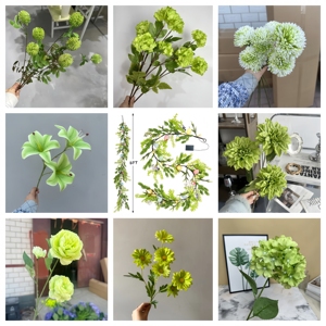 Décoration de plafond de scène de mariage LUYI, roses, lys, marguerites, hortensias artificiels, blanc et vert, style classique fluide - Product Image 5
