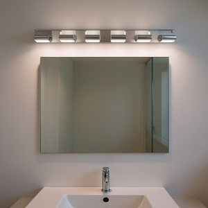 Applique murale moderne à 6 LED pour salle de bain, finition chromée, lumière chaude 3500K, IP44 - Product Image 2