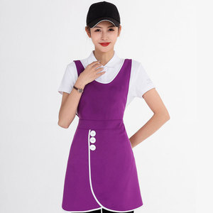 Green Polyester <b>Kitchen</b> <b>Apron</b> With White Buttons For Restaurant Bar Staff Uniforms - Product Image 2