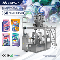 Machine d'emballage rotative LINPACK en promotion pour sachets préformés à fermeture éclair Doypack, idéale pour les capsules de lessive et les capsules de lavage des couleurs.