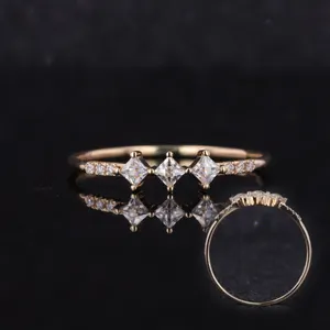 결혼 반지 14k 골드 원래 공주 컷 2X2mm def vs 실험실 다이아몬드 여성을위한 럭셔리 디자이너 결혼 반지.