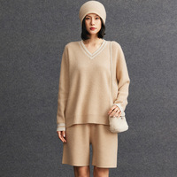 Pulls en cachemire de Mongolie style preppy ODM, à rayures contrastées, col en V, tricot côtelé, pour femmes, exportateur B2B