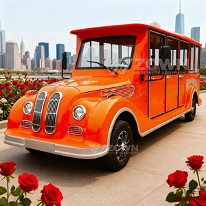 Autobús Turístico Eléctrico Vintage Naranja Totalmente Cerrado con Aire Acondicionado, Carro de Transporte para Parques Temáticos y Resorts - Product Image 6