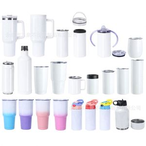 Vaso de sublimación AGH Usa Warehouse, blanco, de 20 oz, con borde de acero inoxidable, base plana, delgado, recto, con tapa. - Product Image 1