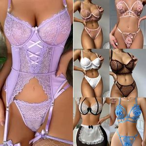 Fabrieksprijs Groothandel Bulk Valentijnsdag Lingerie Verkoper Nighty Sexy 2 Stuk Kant Vrouwen Lingerie Set - Product Image 6