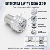 Écrou captive M4 x 0,7 à sertir en acier, avec bouton moleté en aluminium brillant, trou traversant pour panneaux à goujons filetés, approvisionnement en vrac