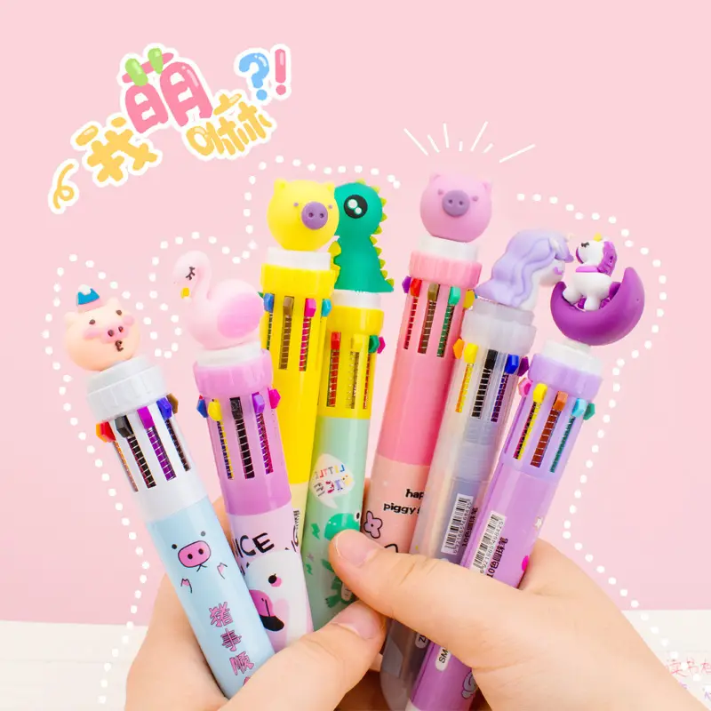 10 Colors Hot Selling Promotional Kawaii Pen 0.5mm Korean Pen Carton Cute Gel Pen stationery Manufacturer