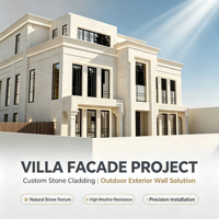 Revestimiento de Piedra Moderno, Personalizado, Duradero e Impermeable, Piedra Caliza Pulida y Tallada, Proyecto de Fachada de Villa de Lujo, Decoración de Paredes Exteriores