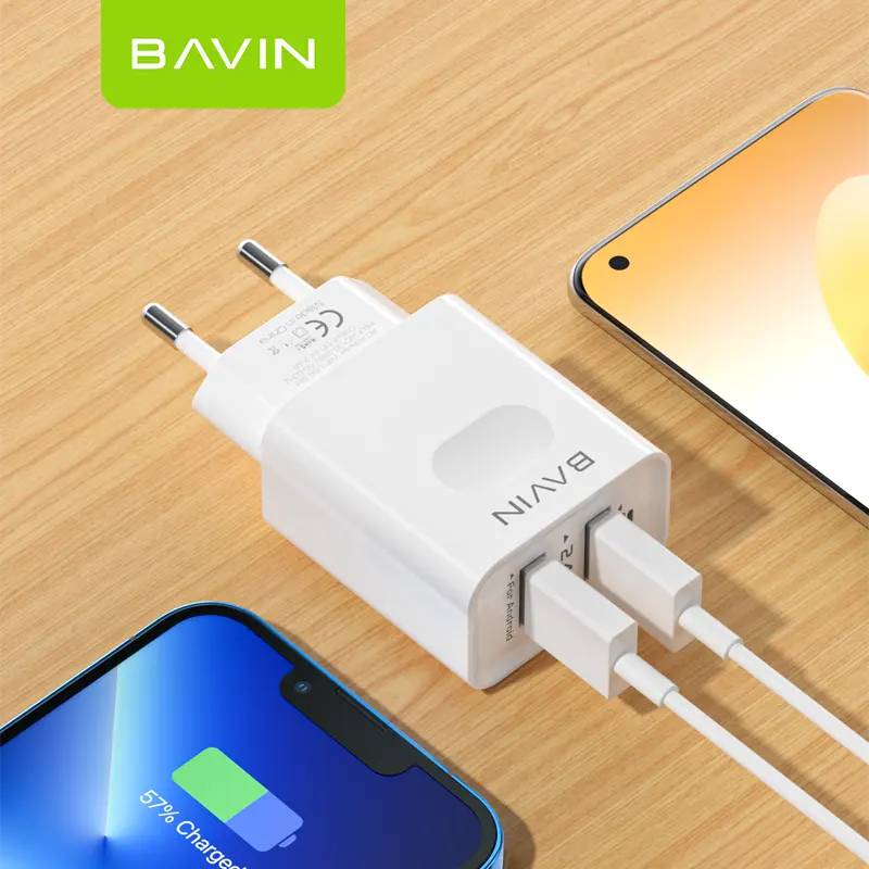 BAVIN PC255Y EU Mobile Charger 2.4A/2USB Micro USB Charger AUTO ID Travel Adapter