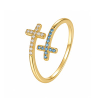 Bague en argent sterling S925 plaquée or 18 carats avec pierres facettées blanches, bague ouverte réglable pour femmes