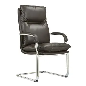 Коричневые элегантные кожаные стулья со средней спинкой для конференций, гостевой стул