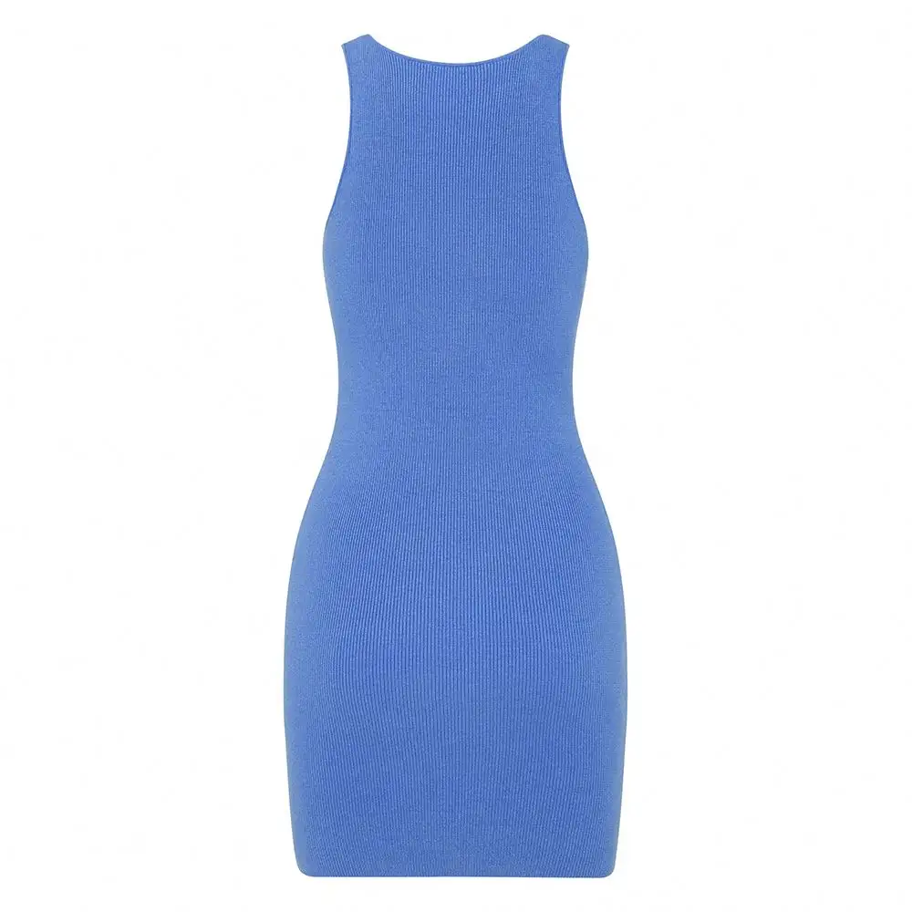 Oem Odm Body Suite Pour Fame High Quality Beauty Fashional Sleeveless Klein Blue Color Knitted Midi Dress For Women