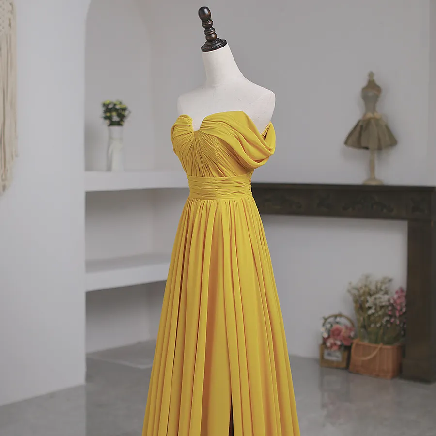 Robe de soirée asymétrique élégante, grande taille, pour Banquet, réunion annuelle, or jaune, robe de mariée et demoiselles d'honneur