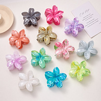 Pince à cheveux en forme de fleur de frangipanier en gros, pince requin en acrylique dégradé, accessoires de cheveux d'été pour la plage pour femmes