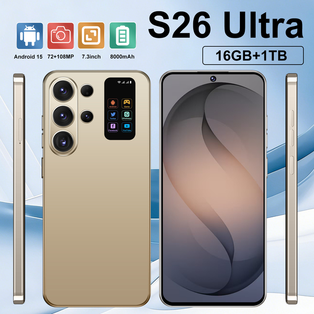 2026 Best Selling Smartphone Samun S26 Ultra 5G Android 15 Original Unlocked Cellphone 7.3 Inch 12GB+512GB Mobile Phones