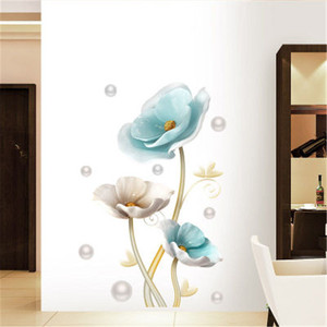 Stile cinese Della Decorazione Della Parete Elegante Blu <span class=keywords><strong>Fiori</strong></span> di Loto Bianco Perla Carta Da Parati <span class=keywords><strong>Per</strong></span> La Camera Da Letto di Auto Adesivo TV Sfondo Muro Murale - Product Image 3