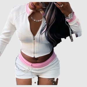 Sudadera con capucha de manga larga informal con cremallera y bloques de color, estilo ajustado, nueva colección de otoño e invierno, superventas para mujer a la moda. - Product Image 2