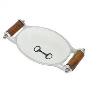 Bol en émail avec poignées en bois pour le service Bol décoratif pour fruits et collations Bol à salade pour le service - Product Image 1