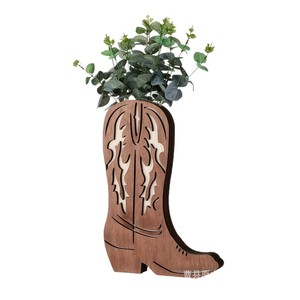 Wooden <b>Boot</b> Shaped Vase Wall Mount Rustic Home Decor Storage <b>Rack</b> For Living Room - Product Image 3